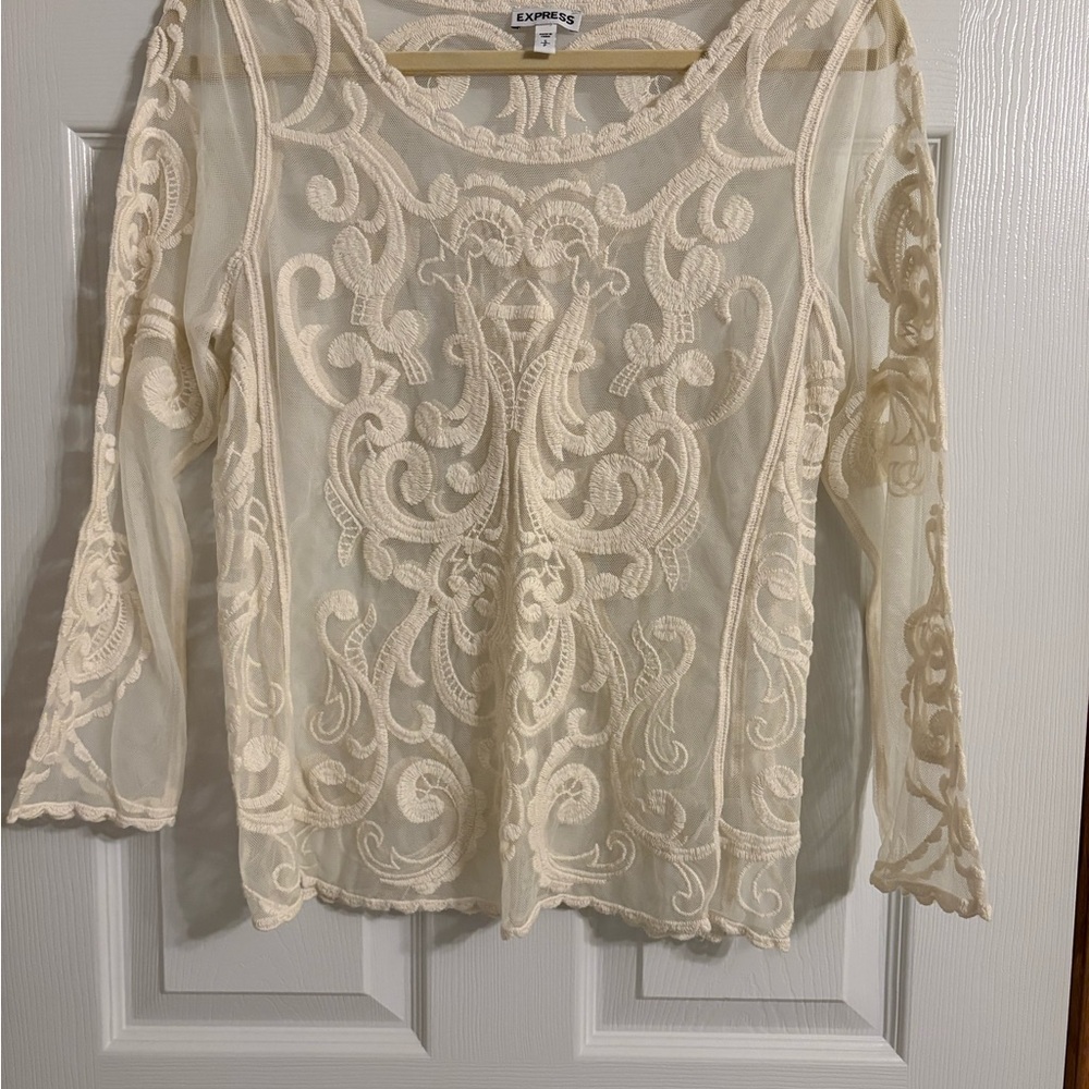 Express Cream Sheer Lace Blouse